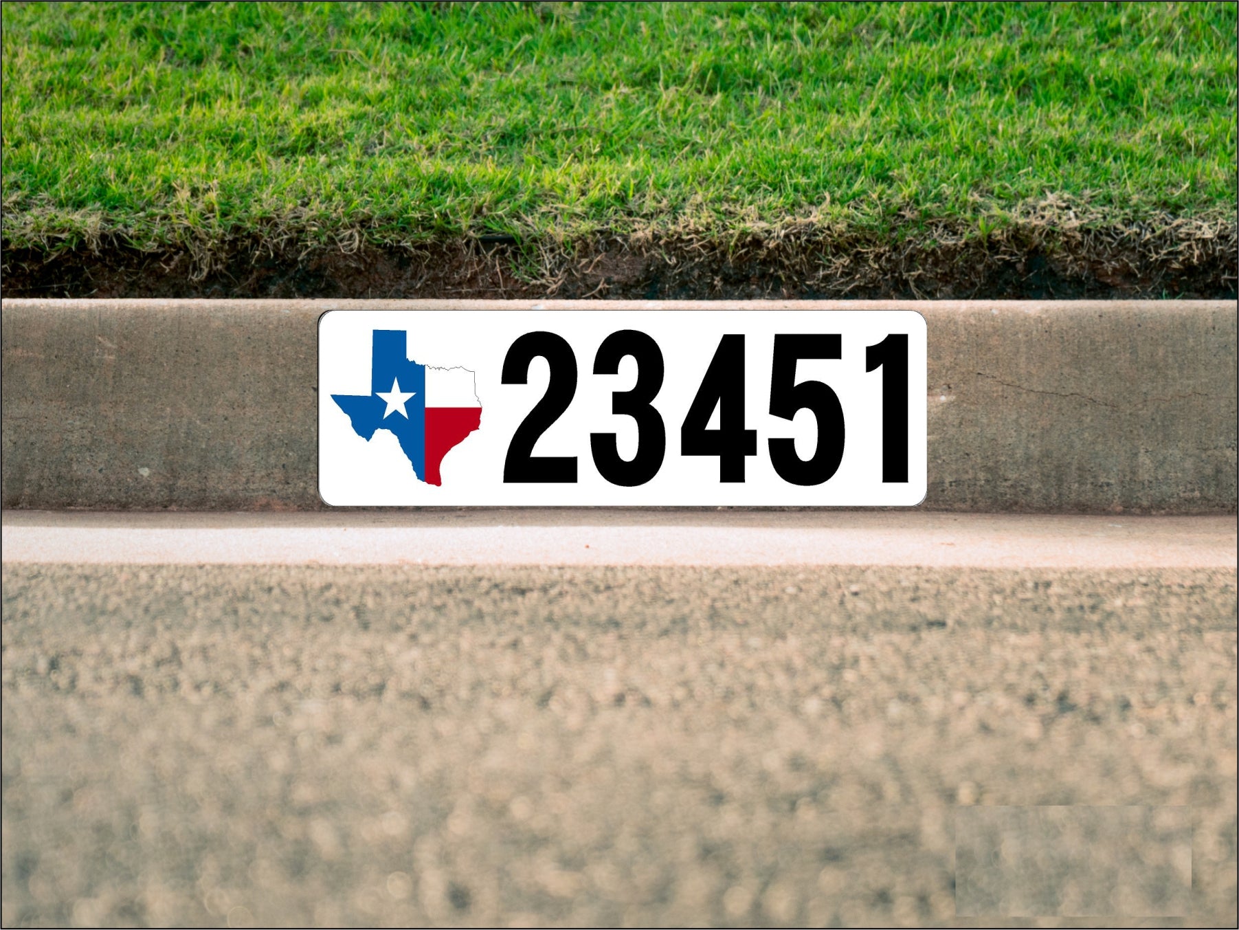 State of Texas Black Lettering on White Background - Digital Curb Number